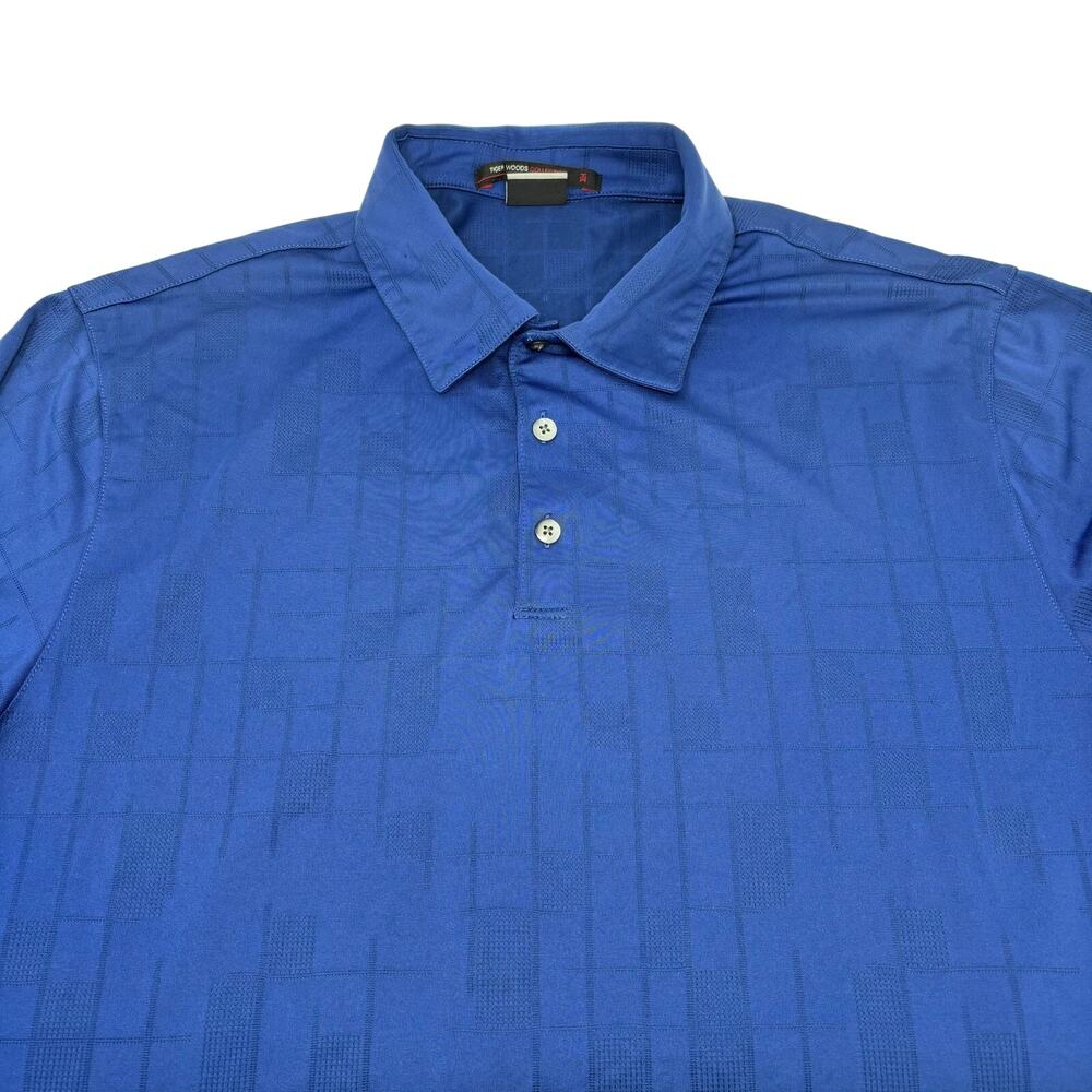 Tiger Woods Collection Nike Dri Fit Medium Blue Short Sleeve Patterned Golf Polo